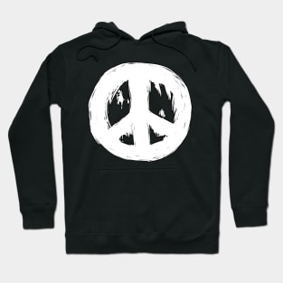 Ragged Brush-Stroke Peace Sign White Hoodie